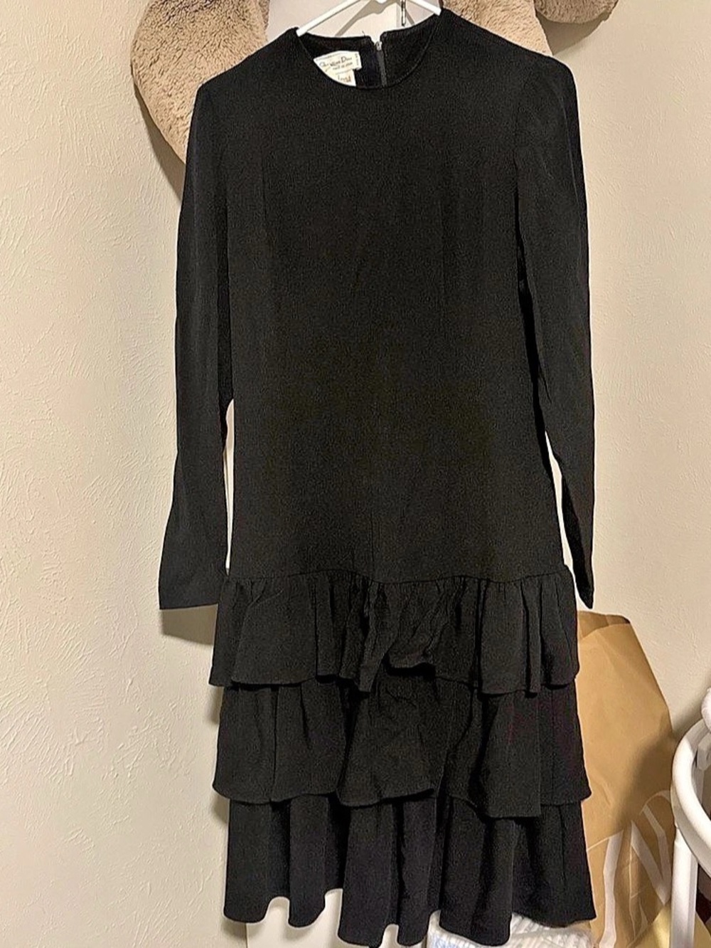 Christian Dior Robes du Jour Tiered Long Sleeve Dress Black Mini Dress